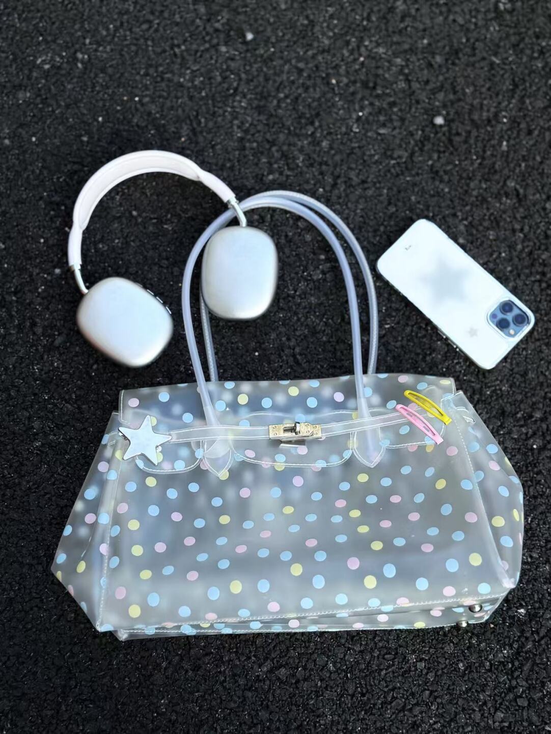 TPU jellyfirkin Niche Polka Dot Transparent Shoulder Tote Birkin Bag · Star Pack