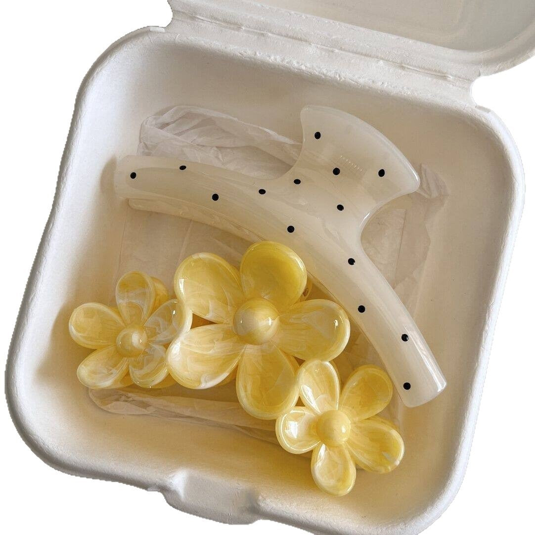 Korean gentle polka dot grip clip hair grab foreign milky yellow smudge three-dimensional flower sunflower shark clip hairpin