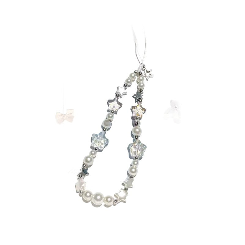 mobile phone chain wholesale Korean pearl star pendant short beaded chain phone case lanyard girl wrist ornament