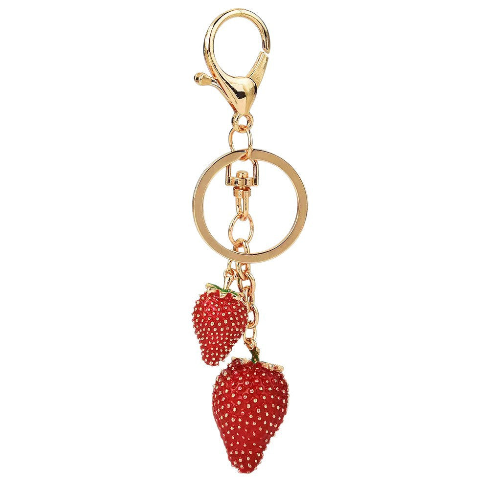 Cross-border hot sale dripping oil red small strawberry keychain light luxury pendant women's luggage accessories fashion high-end accessories
