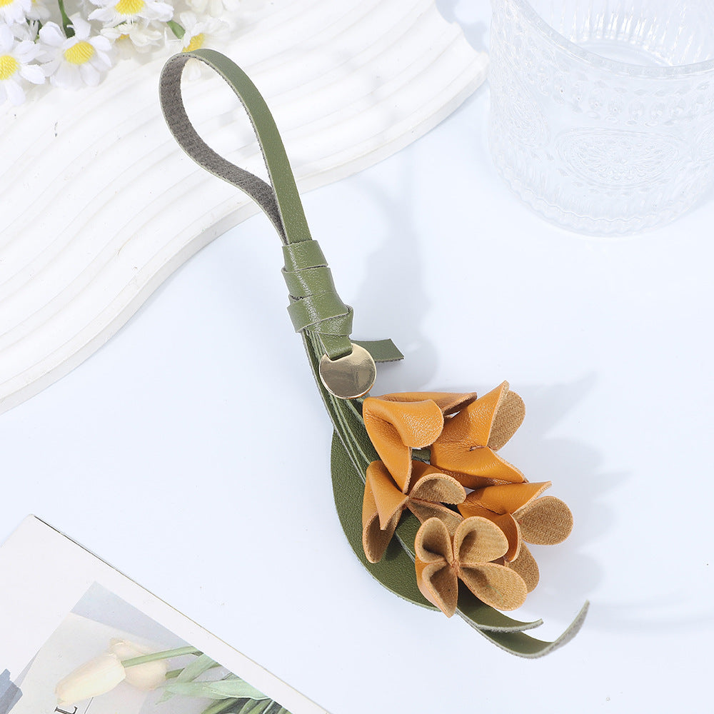 European and American style new fashion gold picking osmanthus keychain PU cute bag pendant high-end