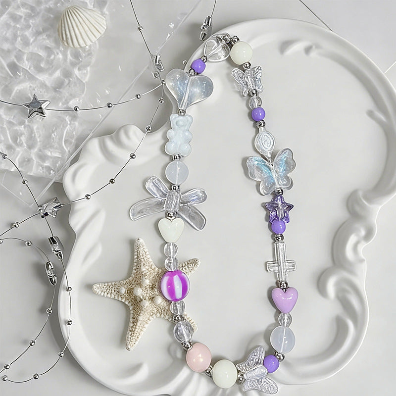 mobile phone chain wholesale Korean pearl star pendant short beaded chain phone case lanyard girl wrist ornament