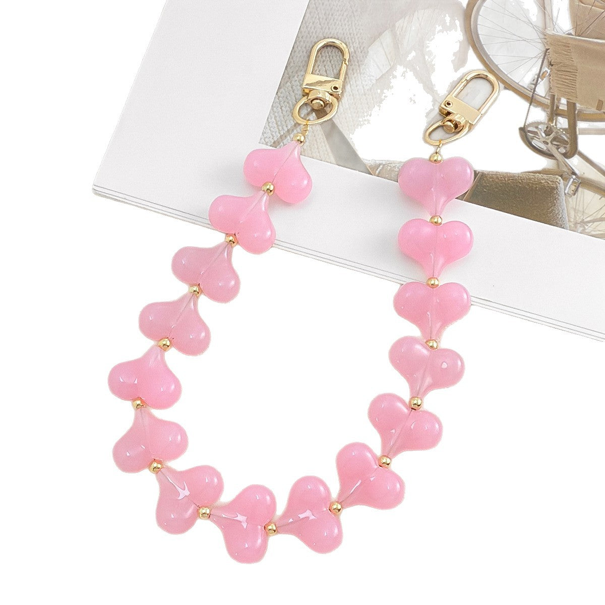 Fashionable Mist Acrylic Peach Phone Lanyard Valentine's Day Gift Heart-Shaped Handmade Bead Protection Phone Chain