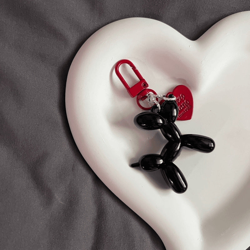 Dopamine rose red with black keychain pendant female Internet celebrity high-end niche handmade balloon dog bag pendant is versatile