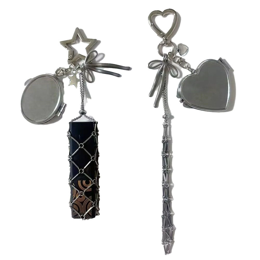 Cross-border bag pendant fashion original metal stainless steel mesh pocket pendant Korean keychain lipstick mesh pocket
