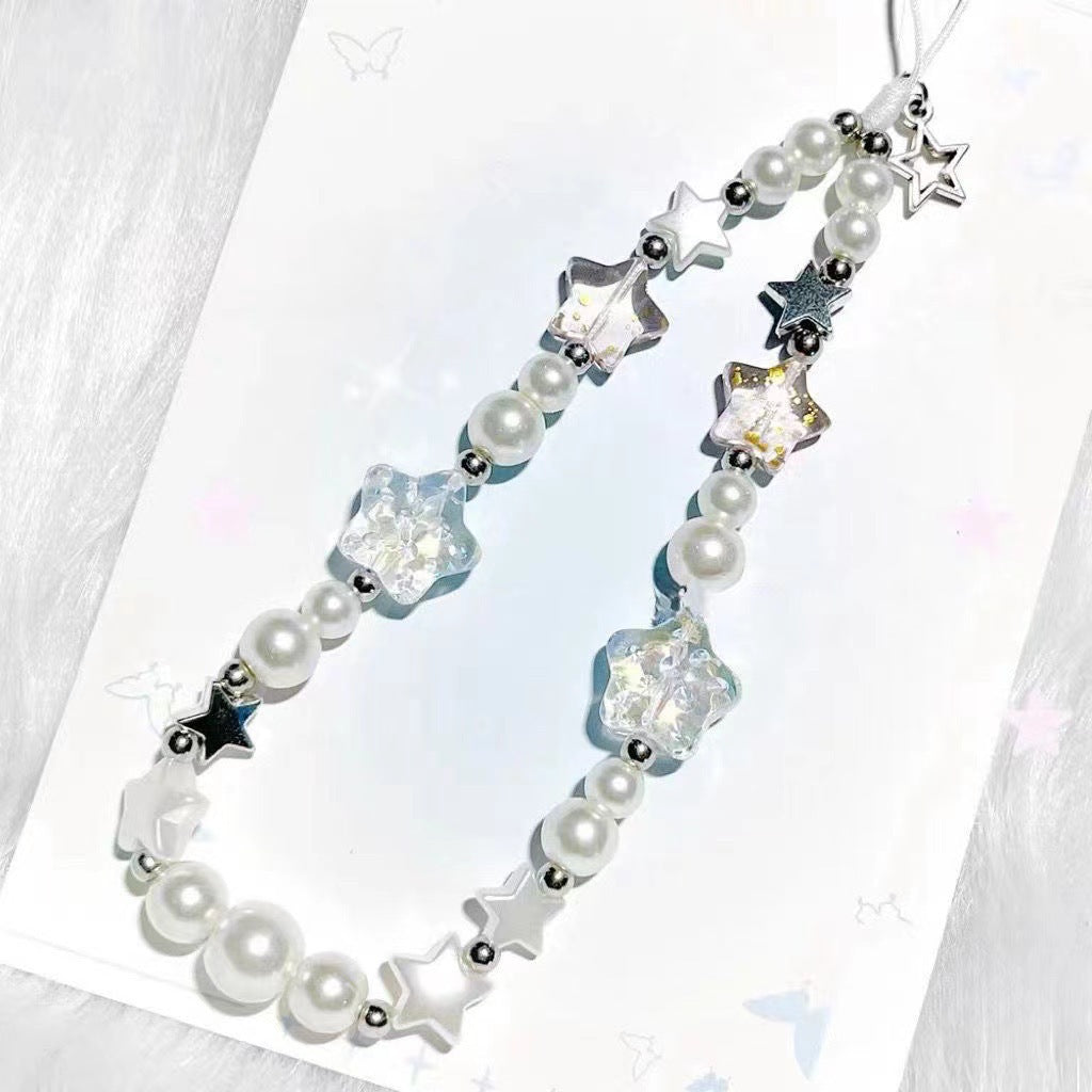mobile phone chain wholesale Korean pearl star pendant short beaded chain phone case lanyard girl wrist ornament