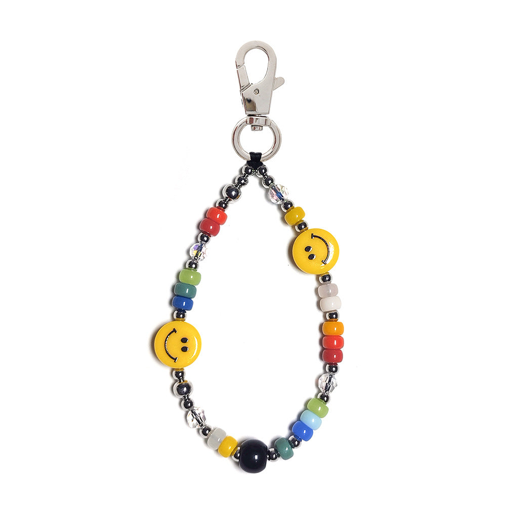 Women's bag keychain, wristband, keychain, versatile INS style acrylic heart white cloud bead phone chain