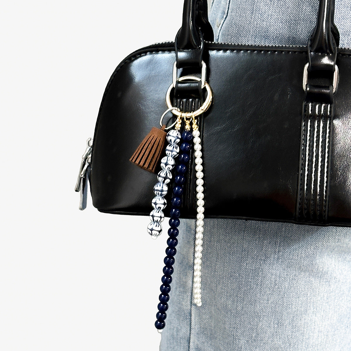 Niche design bag pendants, tassel handmade bead beading, blue-and-white porcelain ceramic lanyard accessories, bag ornaments for men