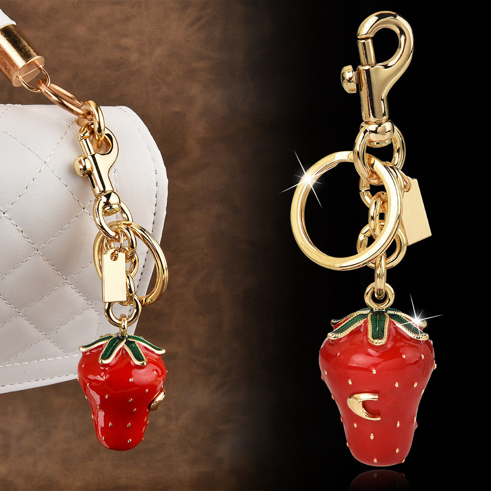 Golden strawberry series sweet cool bag thick cute cherry bag pendant female key ring simulation tree strawberry tide