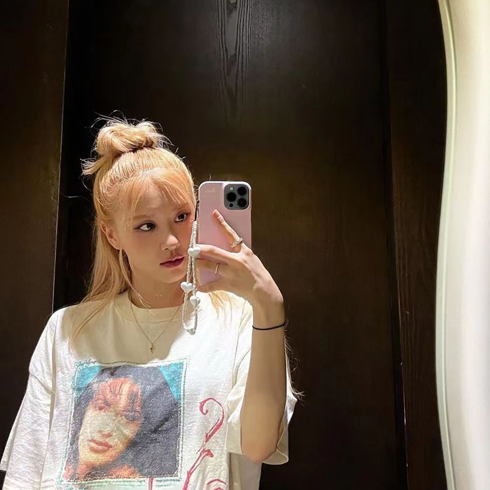 KKBEAD Japanese and Korean sweet and playful white love mobile phone chain Jennie Jin Zhini with the same simple and versatile lanyard