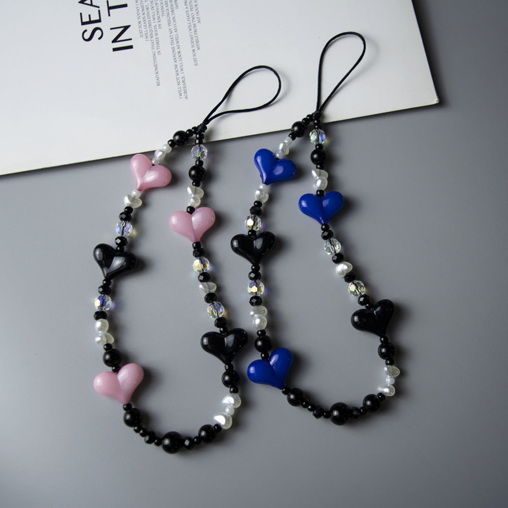 KKBEAD acrylic peach heart phone chain irregular pearl-shaped faceted crystal women's pendant heart pendant