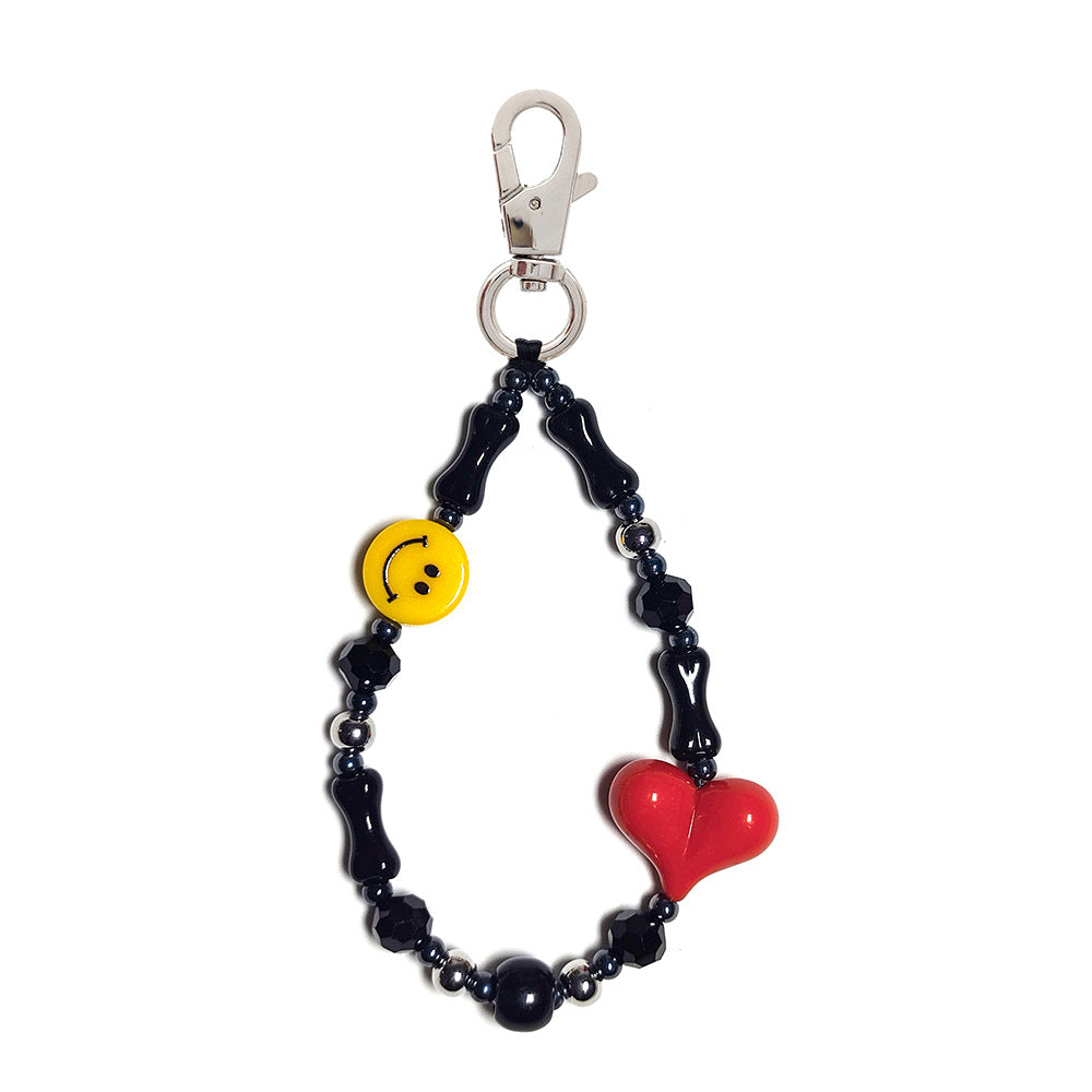 Women's bag keychain, wristband, keychain, versatile INS style acrylic heart white cloud bead phone chain