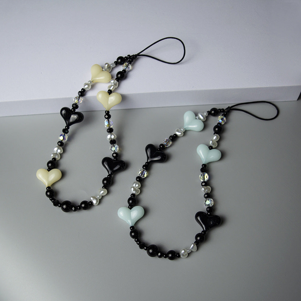 KKBEAD acrylic peach heart phone chain irregular pearl-shaped faceted crystal women's pendant heart pendant