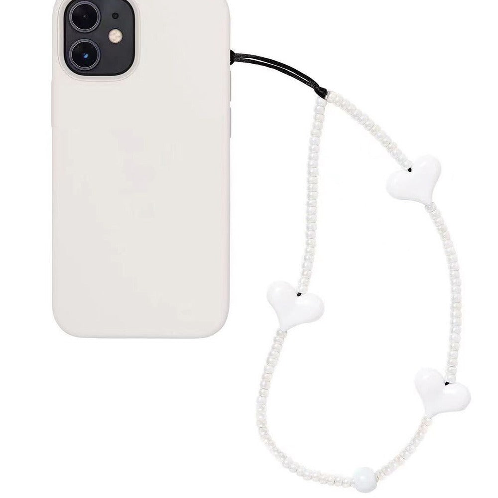 KKBEAD Japanese and Korean sweet and playful white love mobile phone chain Jennie Jin Zhini with the same simple and versatile lanyard