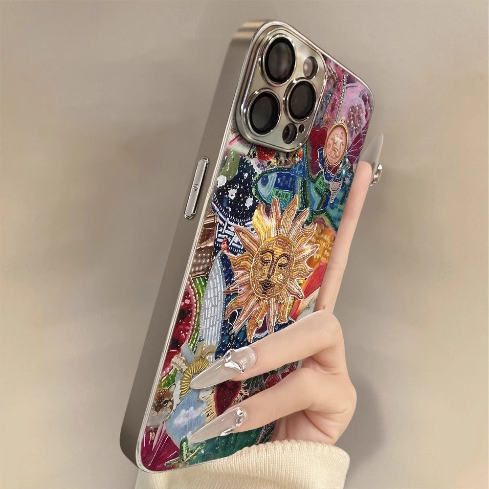 Retro Sun Fashion Fashion Women's Case iPhone 15 Electroplated for iPhone 16 Pro Max Aesthetic Style