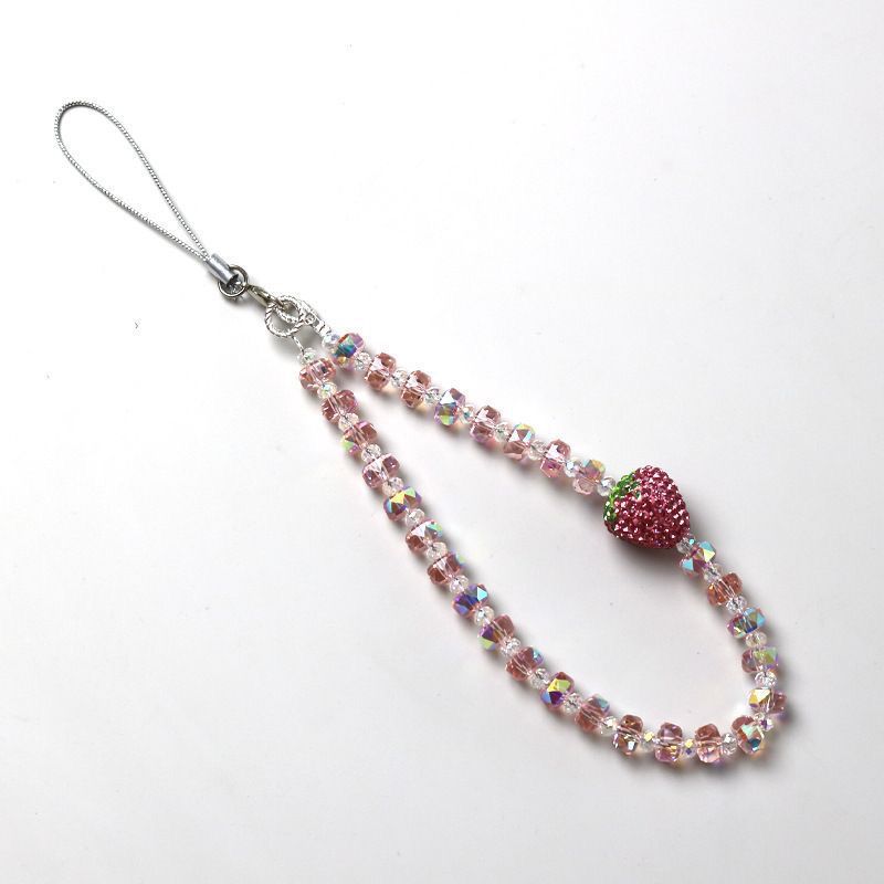 Niche Instagram Full-Diamond Strawberry Phone Hanging Chain Handmade Beaded Short Phone Pendant Anti-Keychain Pendant for Women