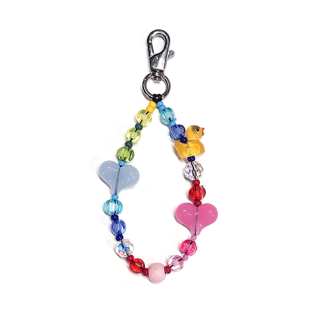 Women's bag keychain, wristband, keychain, versatile INS style acrylic heart white cloud bead phone chain