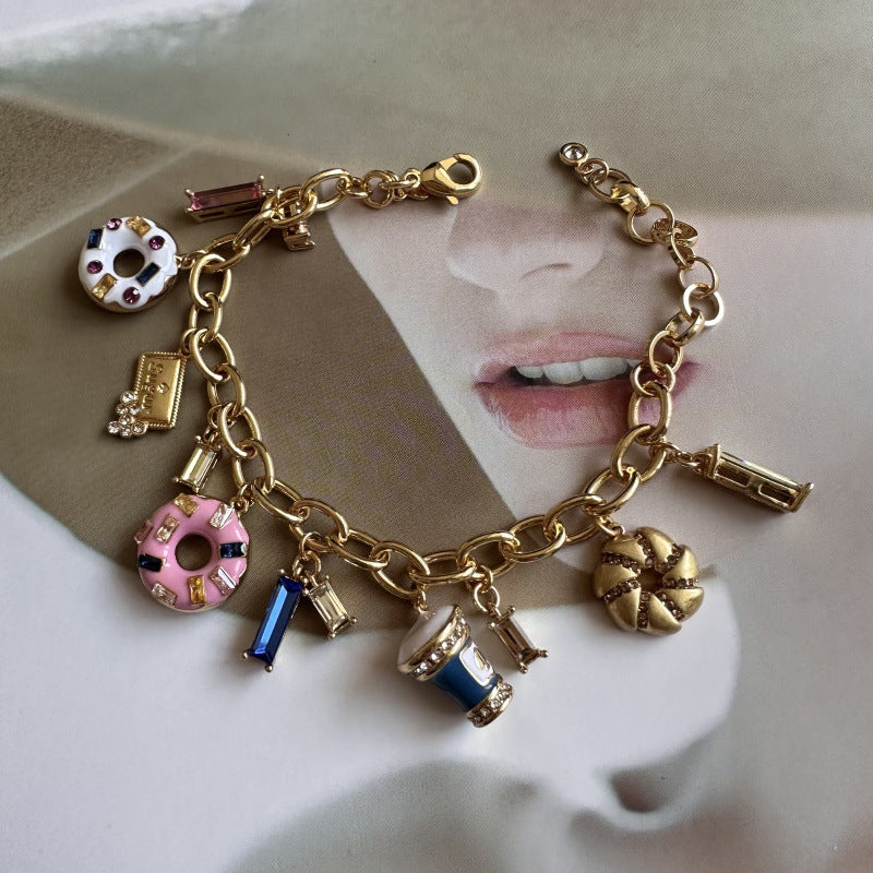 New fashion color enamel glaze biscuit dessert donut coffee cup ice cream cone personalized bracelet for women