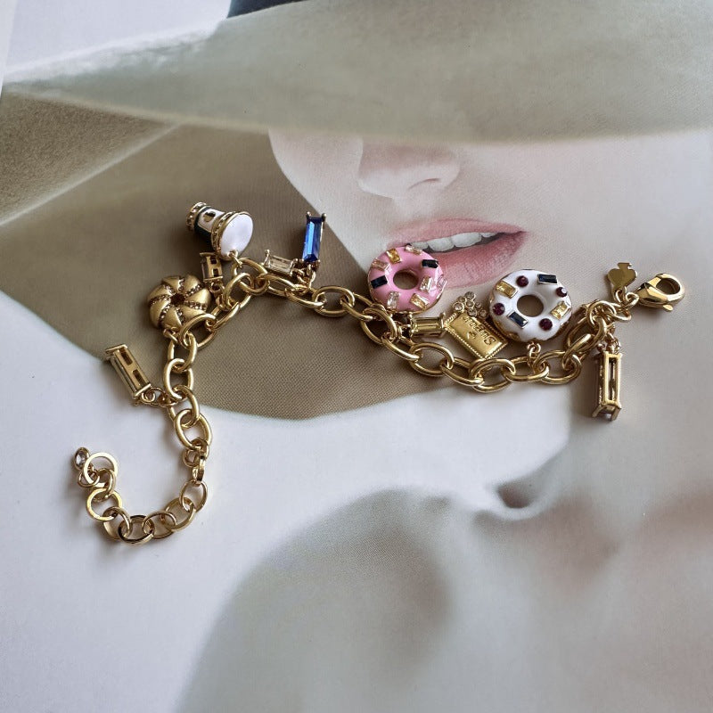 New fashion color enamel glaze biscuit dessert donut coffee cup ice cream cone personalized bracelet for women