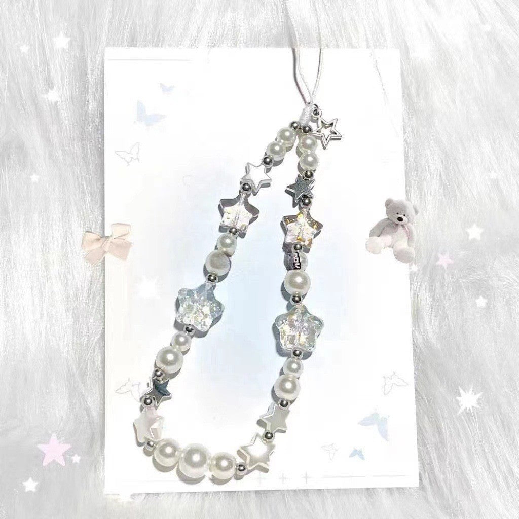 mobile phone chain wholesale Korean pearl star pendant short beaded chain phone case lanyard girl wrist ornament
