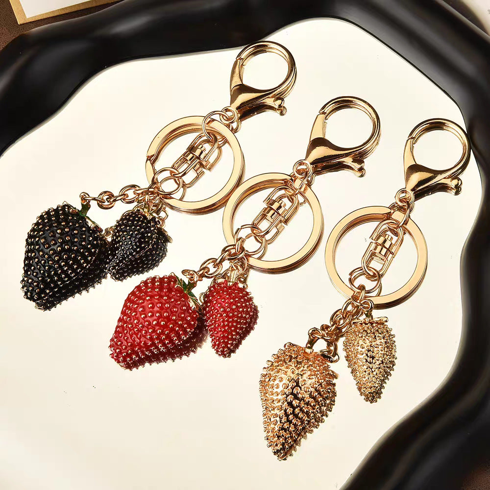 Cross-border hot sale dripping oil red small strawberry keychain light luxury pendant women's luggage accessories fashion high-end accessories