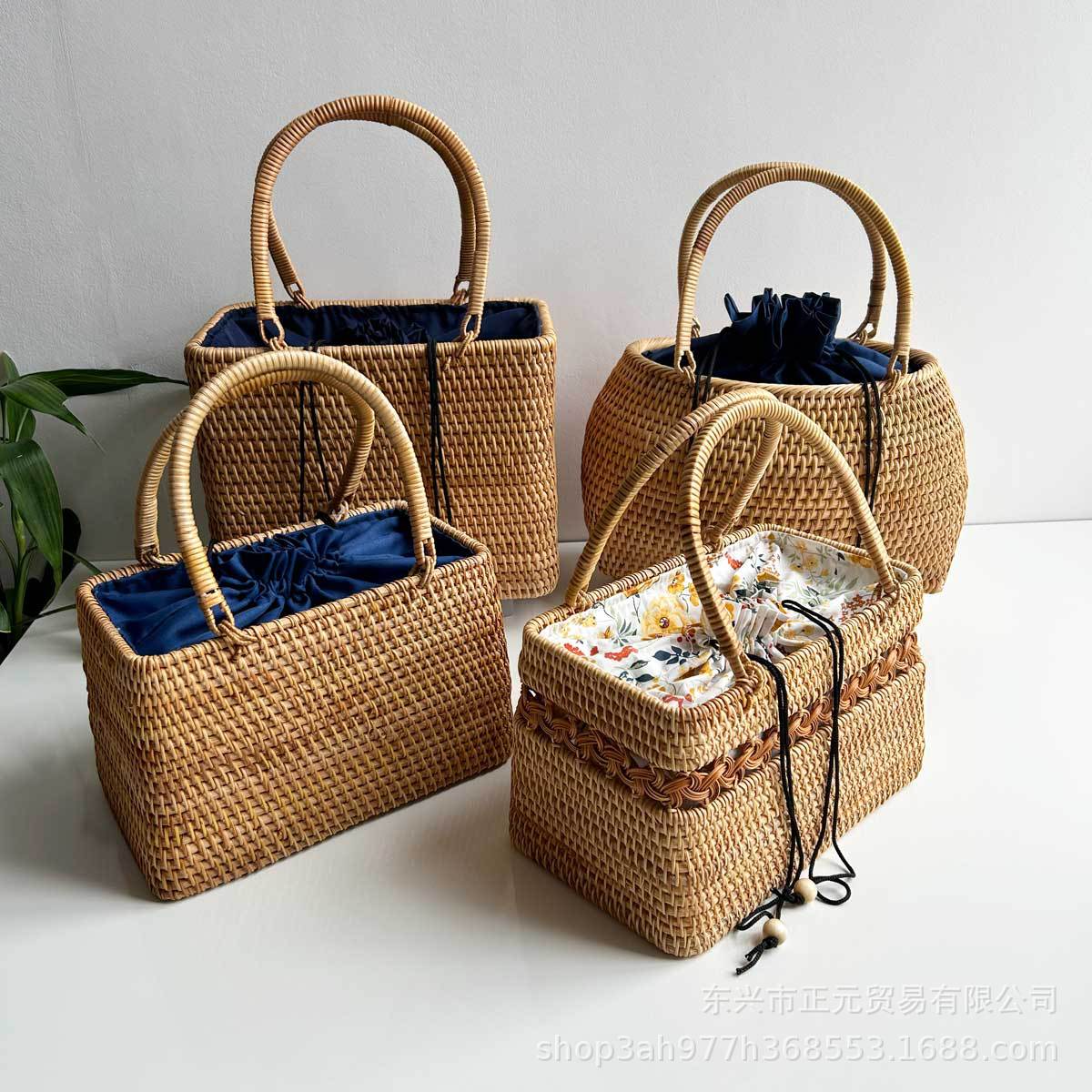 Vietnamese rattan woven handbag, vacation handbag, handmade bag, tea ceremony storage bag, vintage country bag, women's handbag
