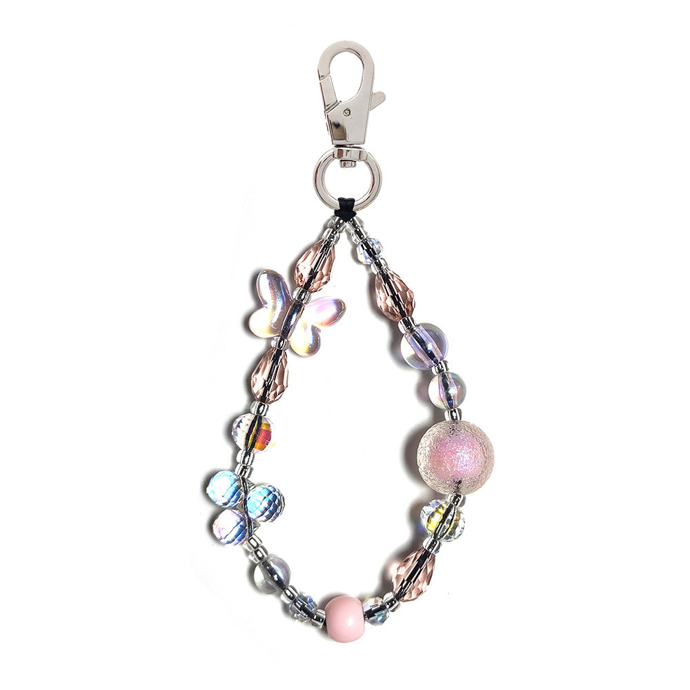 Women's bag keychain, wristband, keychain, versatile INS style acrylic heart white cloud bead phone chain