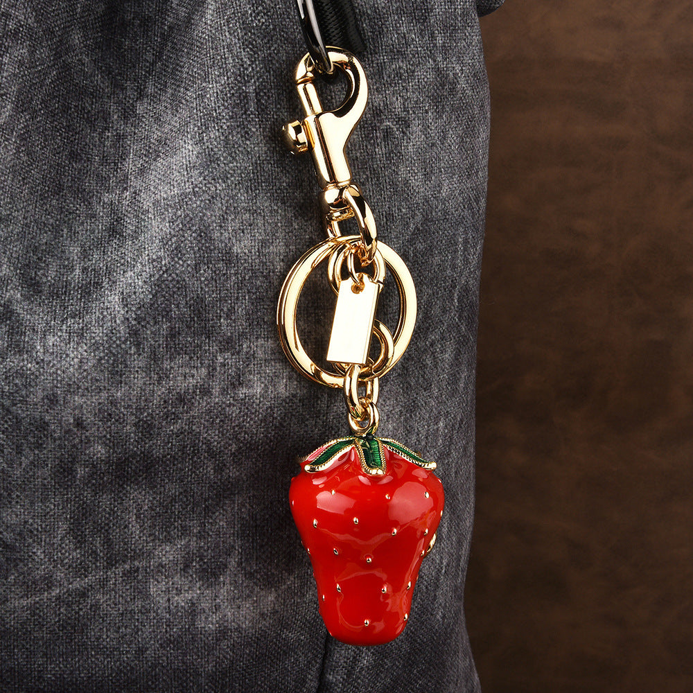 Golden strawberry series sweet cool bag thick cute cherry bag pendant female key ring simulation tree strawberry tide