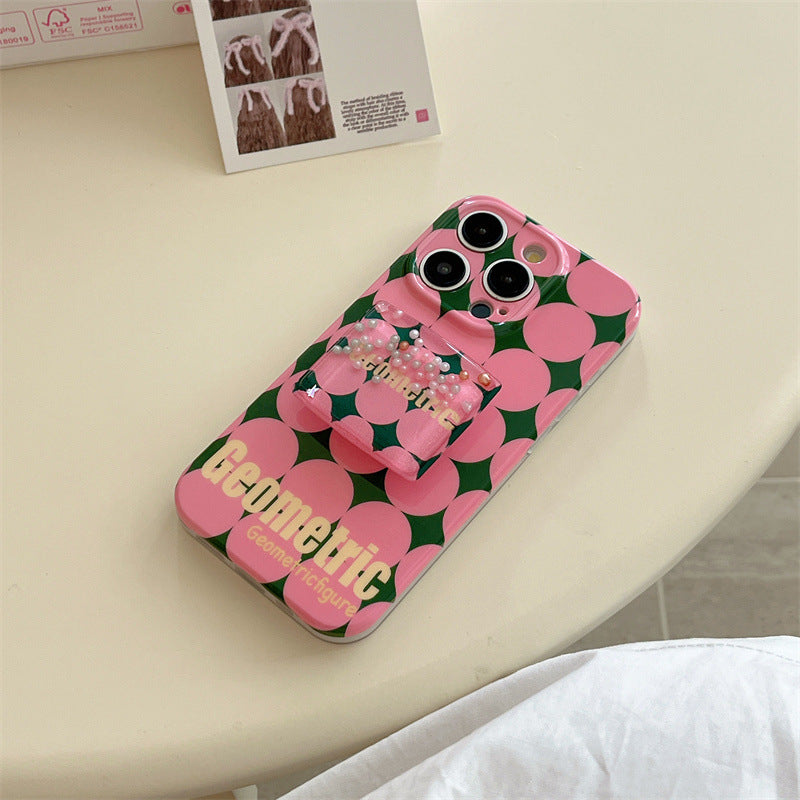 ins Korean wind powder green rhombic grid flow bracket 13pro max/12pro mobile phone case suitable for Apple 11 soft shell 14