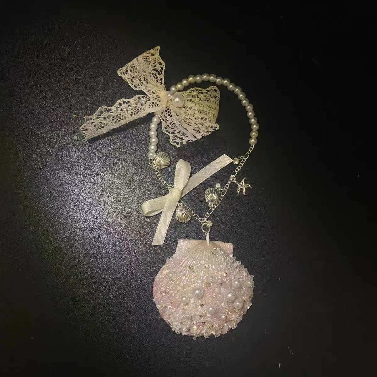 High-end and stylish mermaid shell bow, faux pearl ocean series, graded bag pendants, girly design buckles