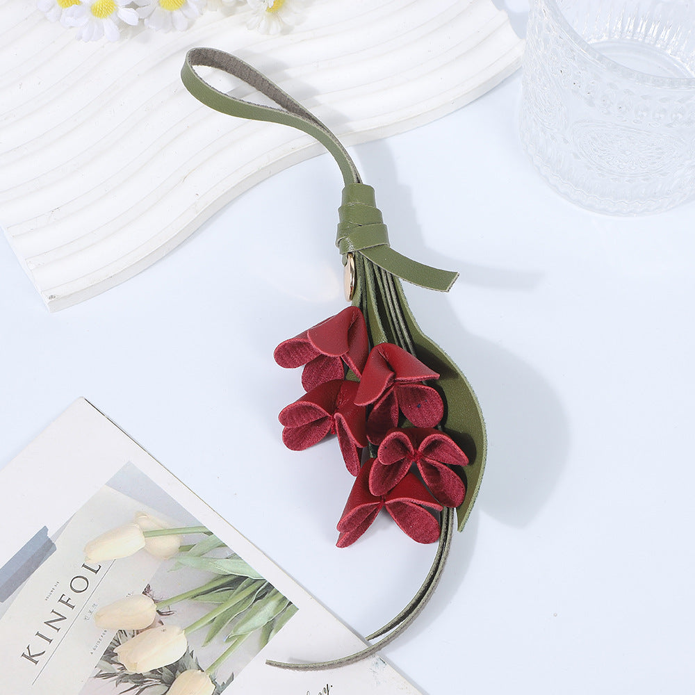 European and American style new fashion gold picking osmanthus keychain PU cute bag pendant high-end
