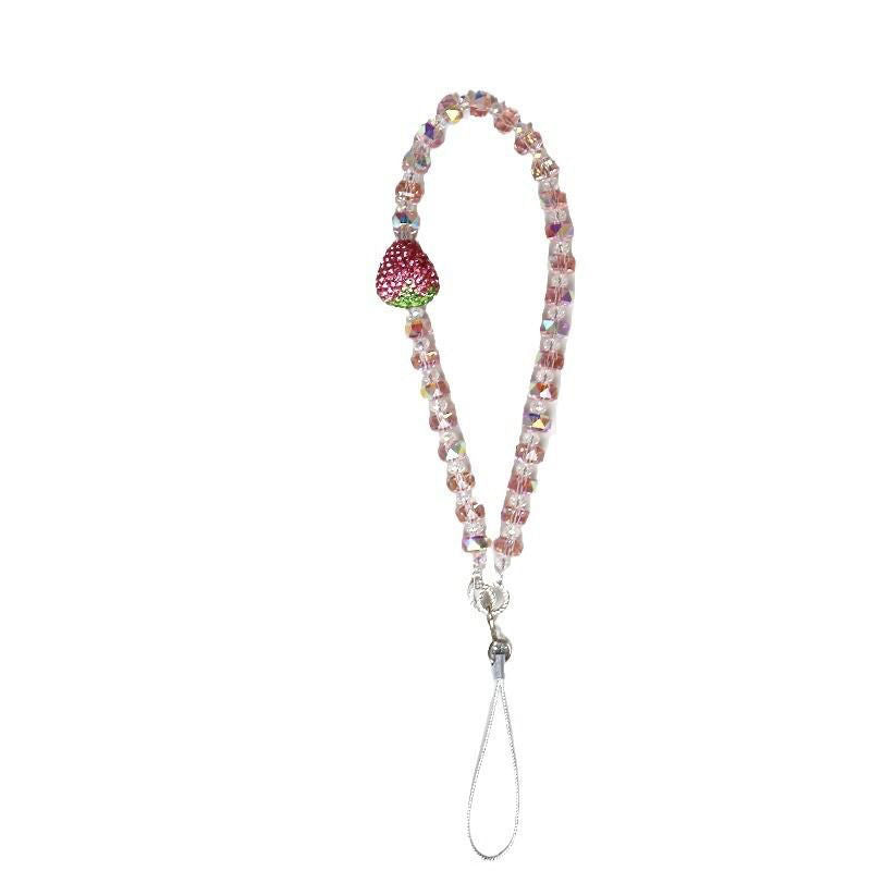 Niche Instagram Full-Diamond Strawberry Phone Hanging Chain Handmade Beaded Short Phone Pendant Anti-Keychain Pendant for Women
