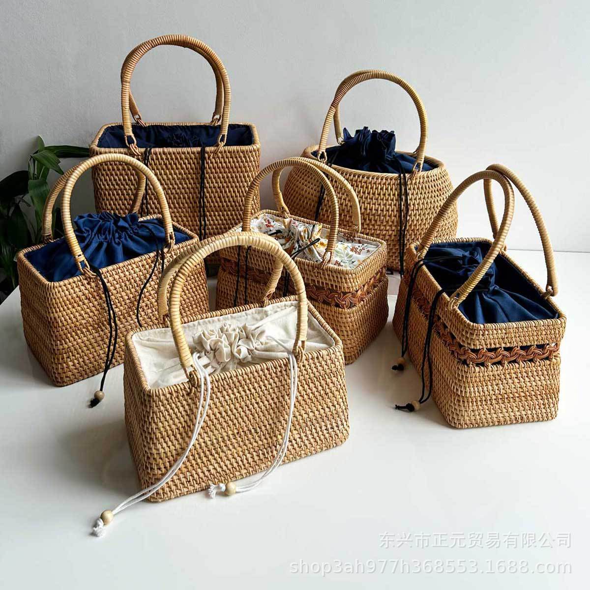 Vietnamese rattan woven handbag, vacation handbag, handmade bag, tea ceremony storage bag, vintage country bag, women's handbag