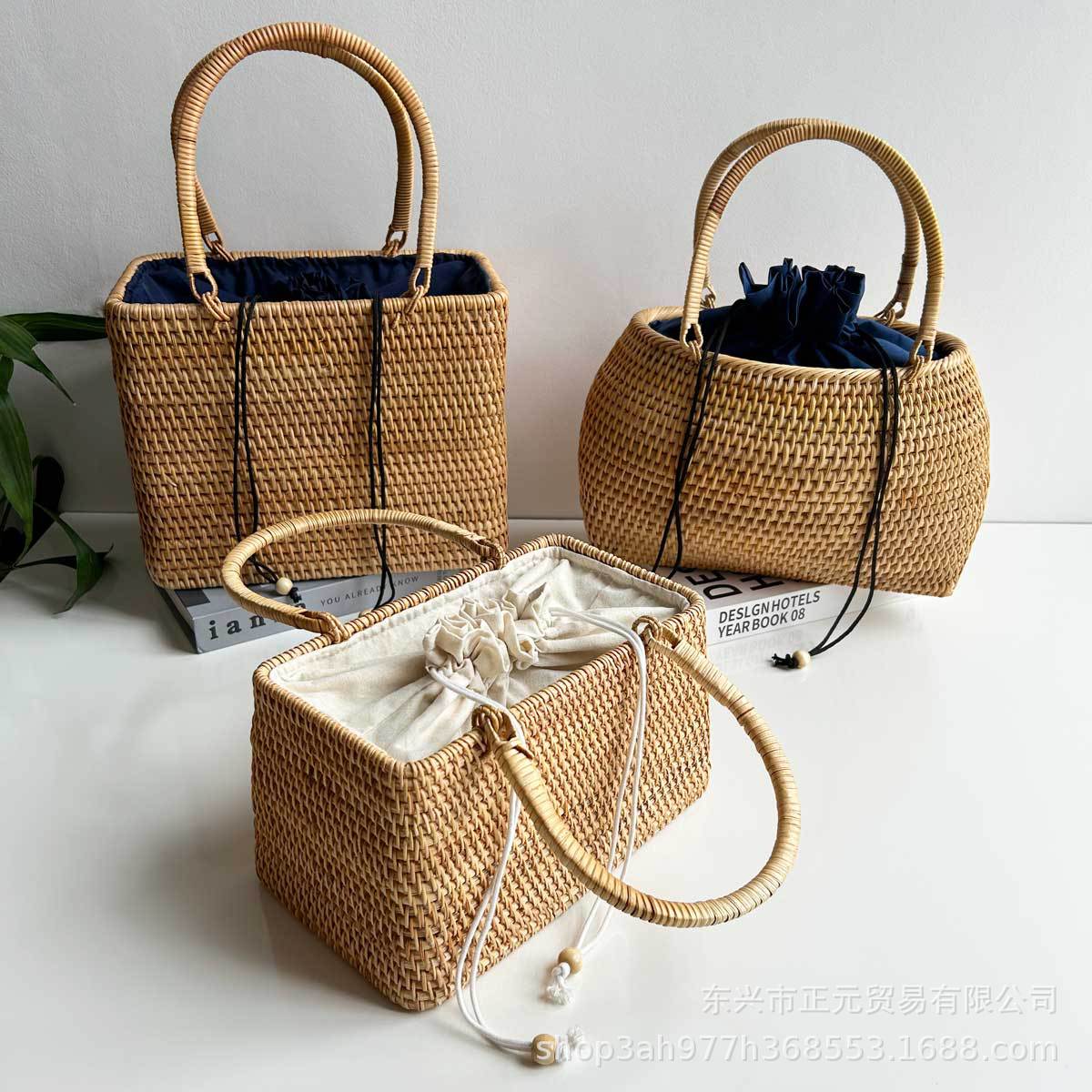Vietnamese rattan woven handbag, vacation handbag, handmade bag, tea ceremony storage bag, vintage country bag, women's handbag