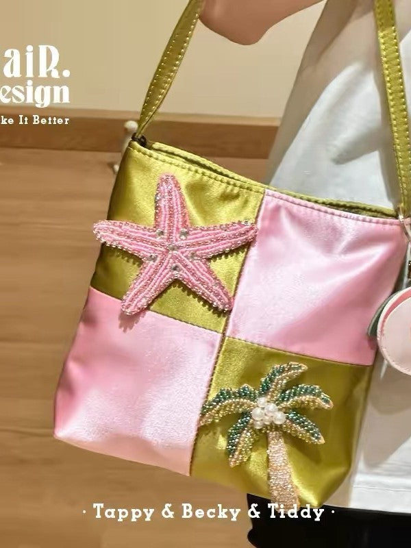 Guli silk satin grape bag bead embroidery hand-held high-end light luxury exquisite new spring and summer handmade bags