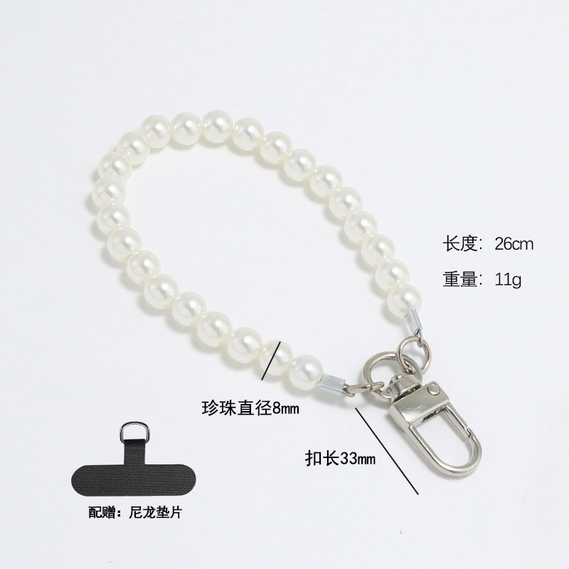 Pearl wrist chain small fragrance wind mobile phone lanyard pearl chain diamond inlaid short chain crossbody hanging chain mobile phone lanyard women's model