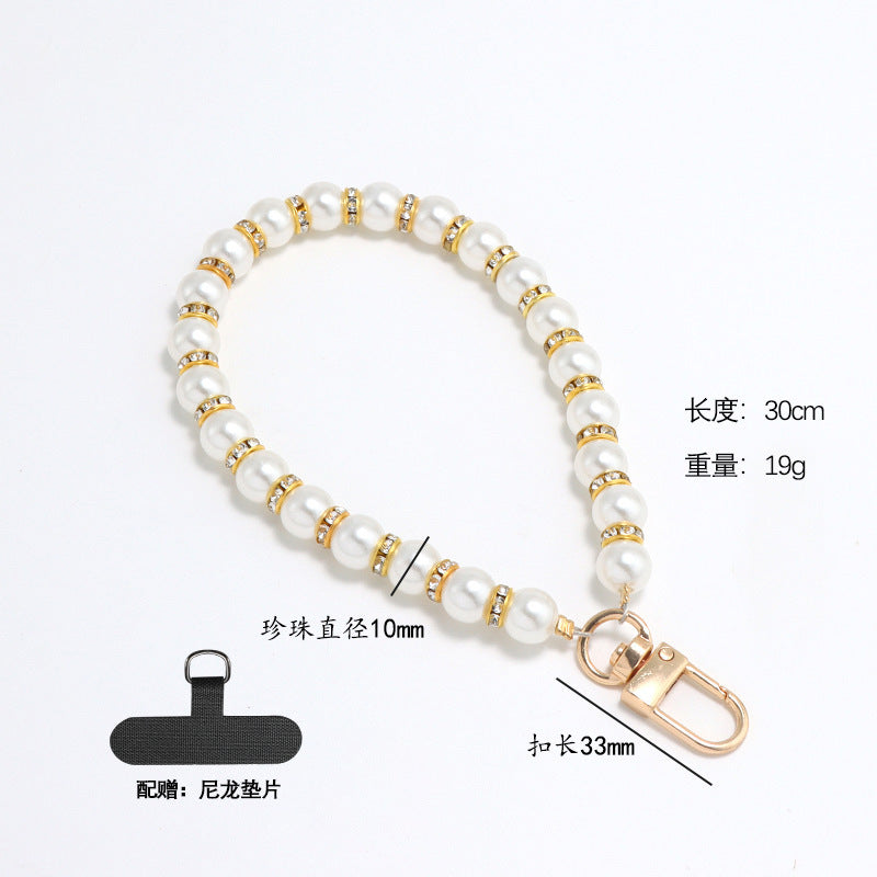 Pearl wrist chain small fragrance wind mobile phone lanyard pearl chain diamond inlaid short chain crossbody hanging chain mobile phone lanyard women's model