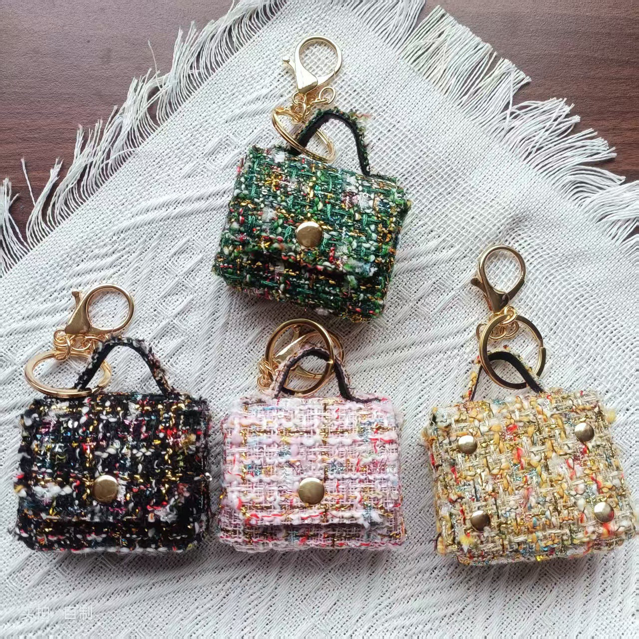 New fashion cross-border popular Korean version tweed small fragrance bag pendant coin purse headphone bag ornament decoration