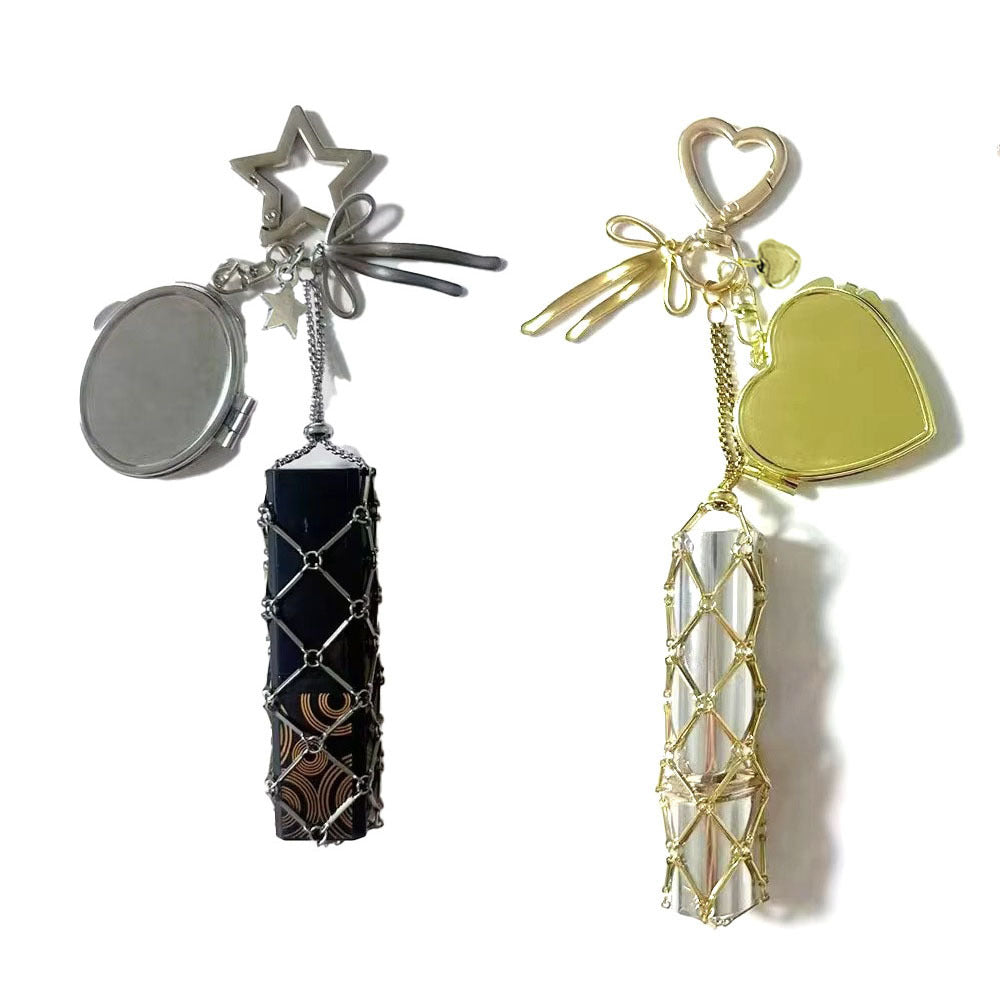Cross-border bag pendant fashion original metal stainless steel mesh pocket pendant Korean keychain lipstick mesh pocket