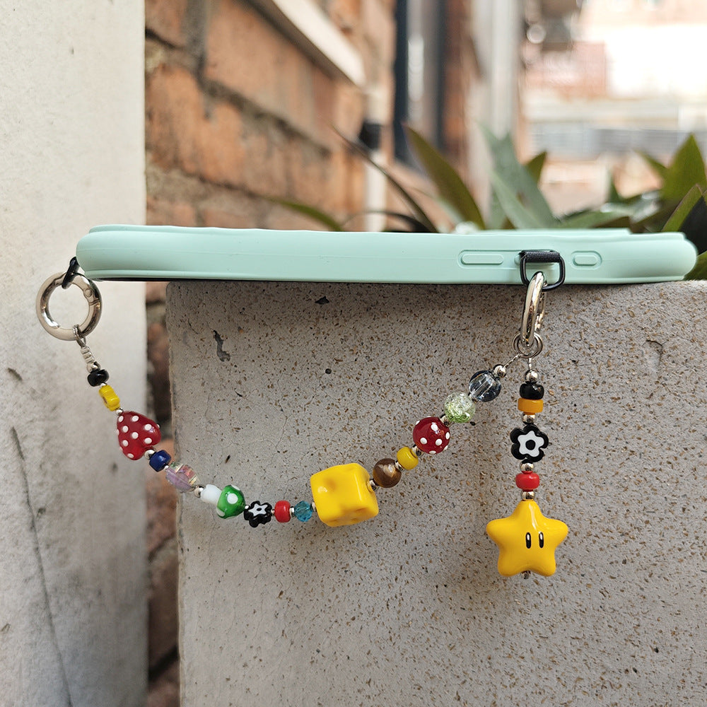 Star and Mushroom Encounter Phone Chain Charm INS Style Spring Summer Girly Healing Versatile CCD Camera Charm