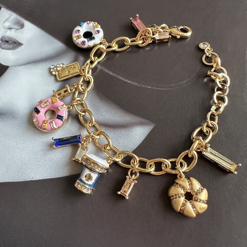 New fashion color enamel glaze biscuit dessert donut coffee cup ice cream cone personalized bracelet for women
