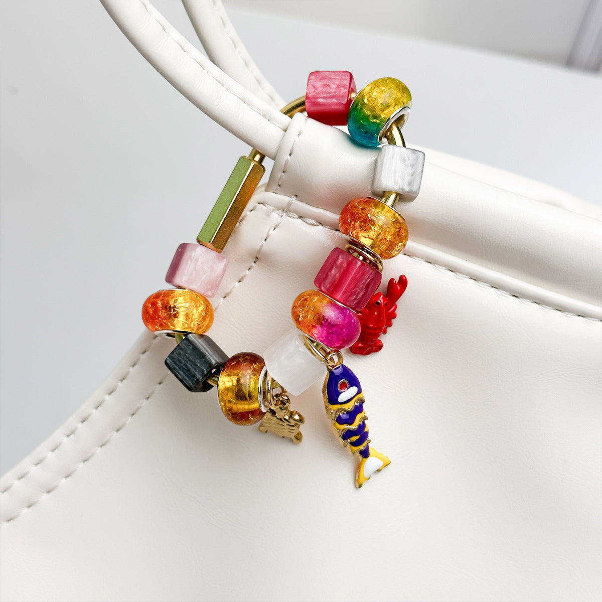 Korean seaside style U-shaped lock keychain colorful silver bead marine animal pendant niche Instagram