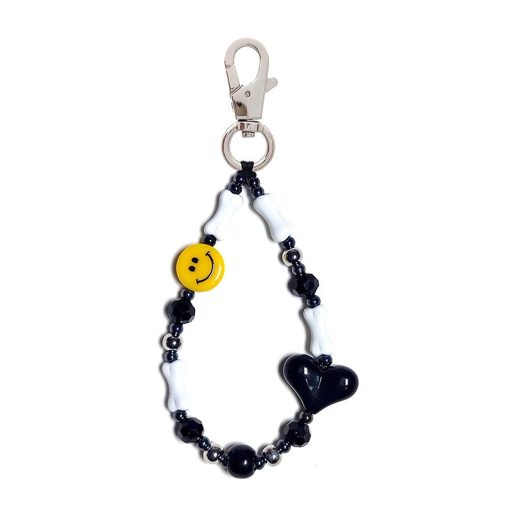 Women's bag keychain, wristband, keychain, versatile INS style acrylic heart white cloud bead phone chain