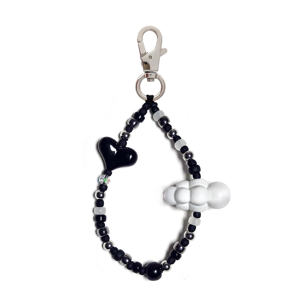 Women's bag keychain, wristband, keychain, versatile INS style acrylic heart white cloud bead phone chain