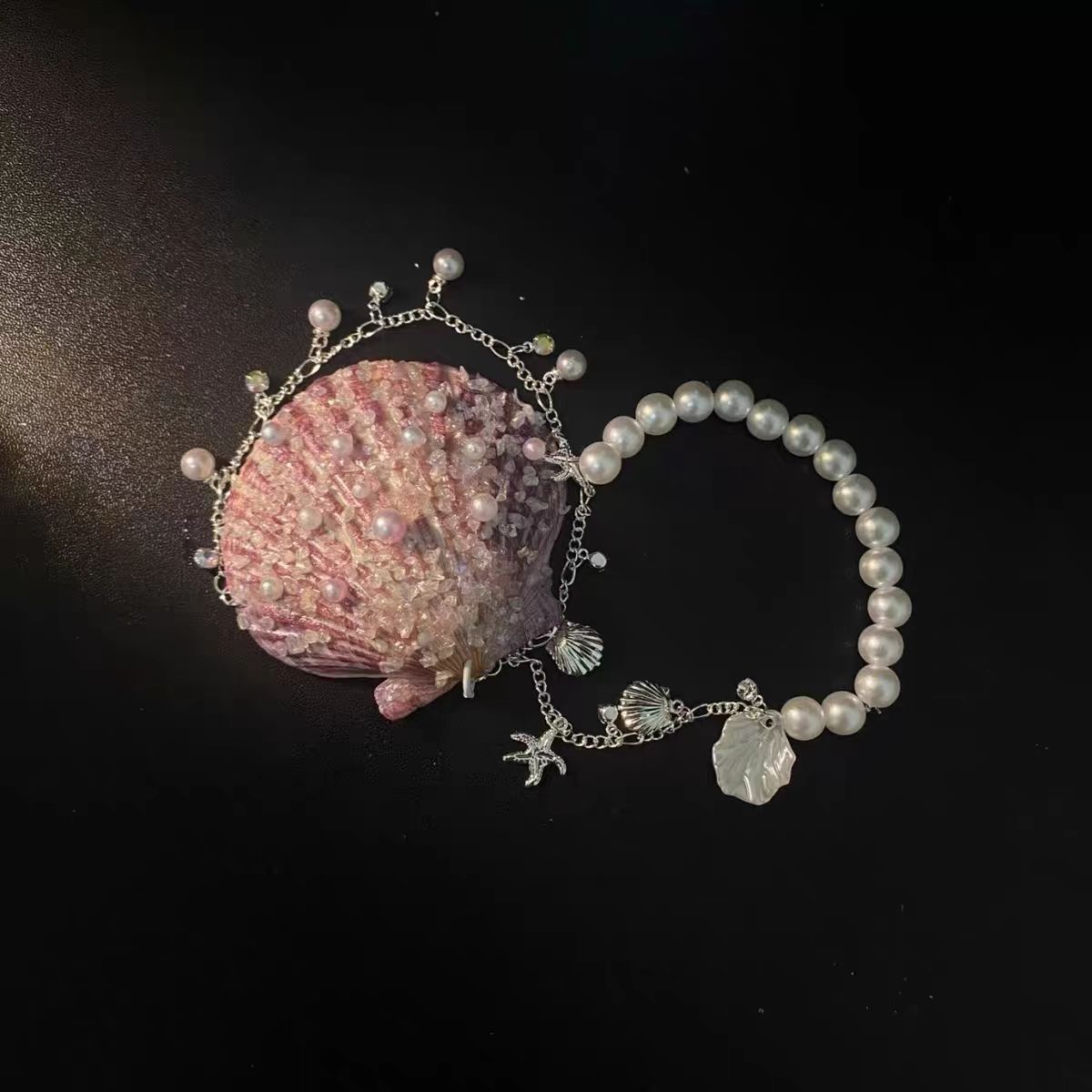 High-end and stylish mermaid shell bow, faux pearl ocean series, graded bag pendants, girly design buckles