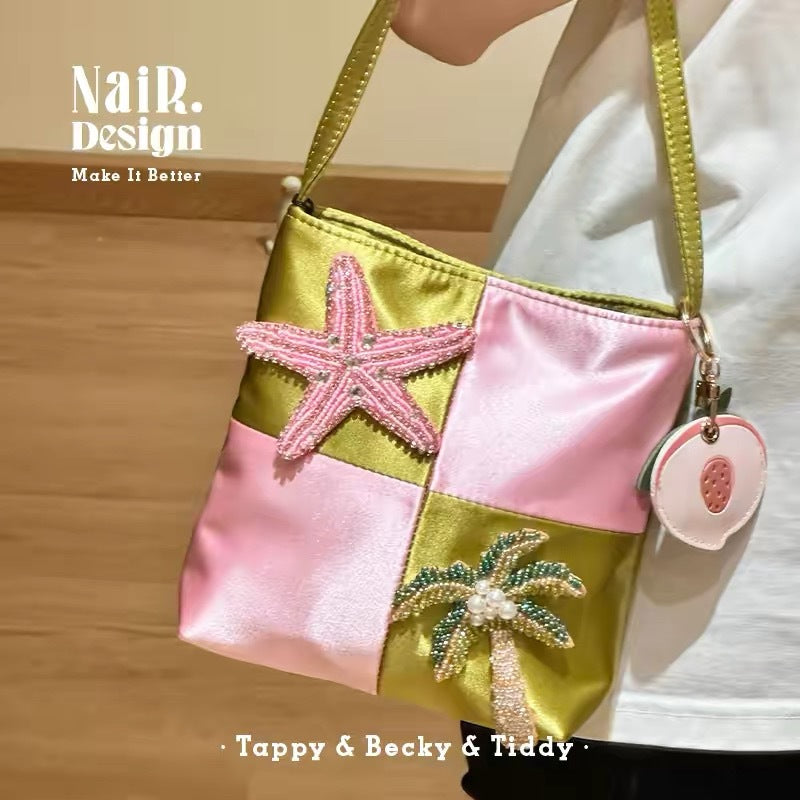 Guli silk satin grape bag bead embroidery hand-held high-end light luxury exquisite new spring and summer handmade bags