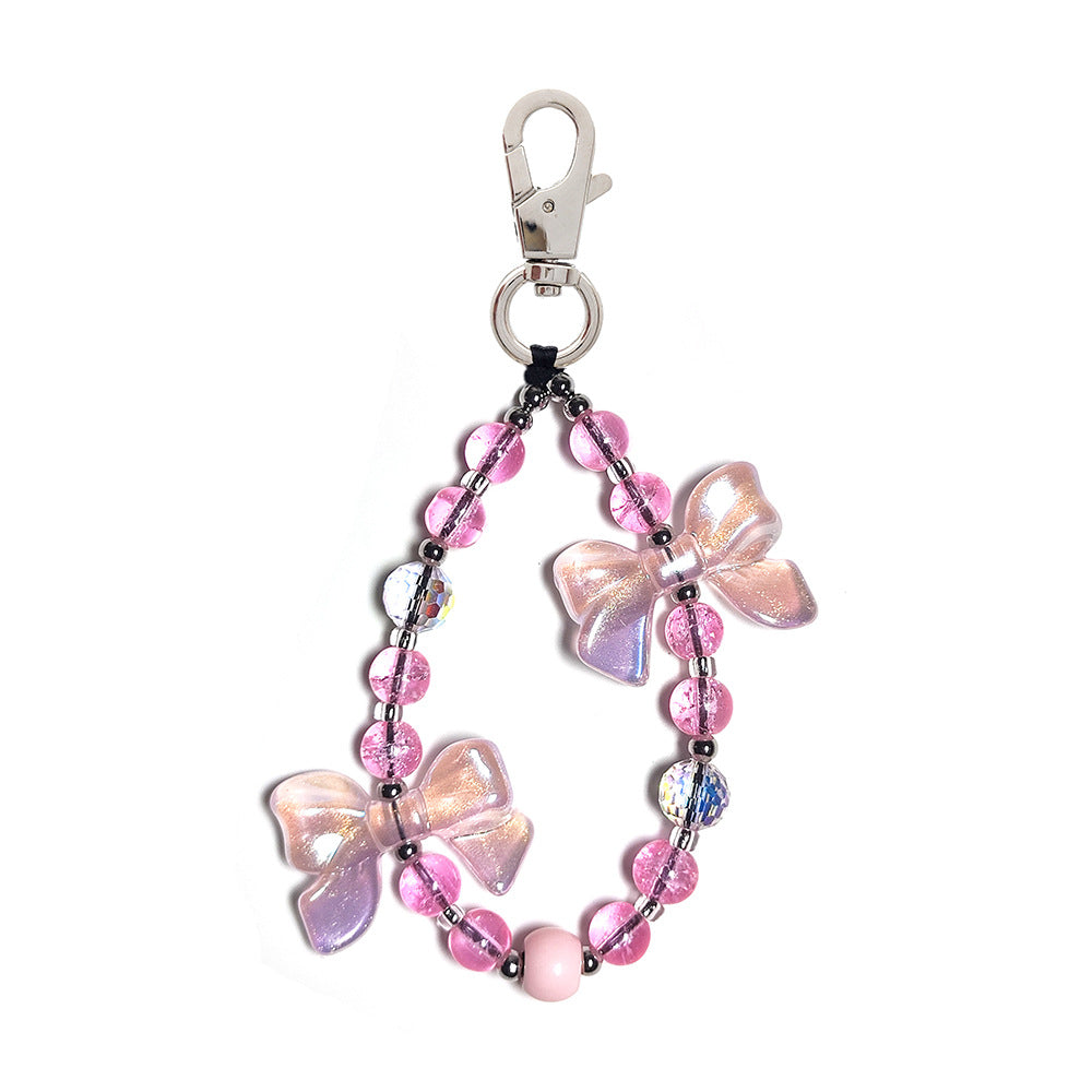 Women's bag keychain, wristband, keychain, versatile INS style acrylic heart white cloud bead phone chain