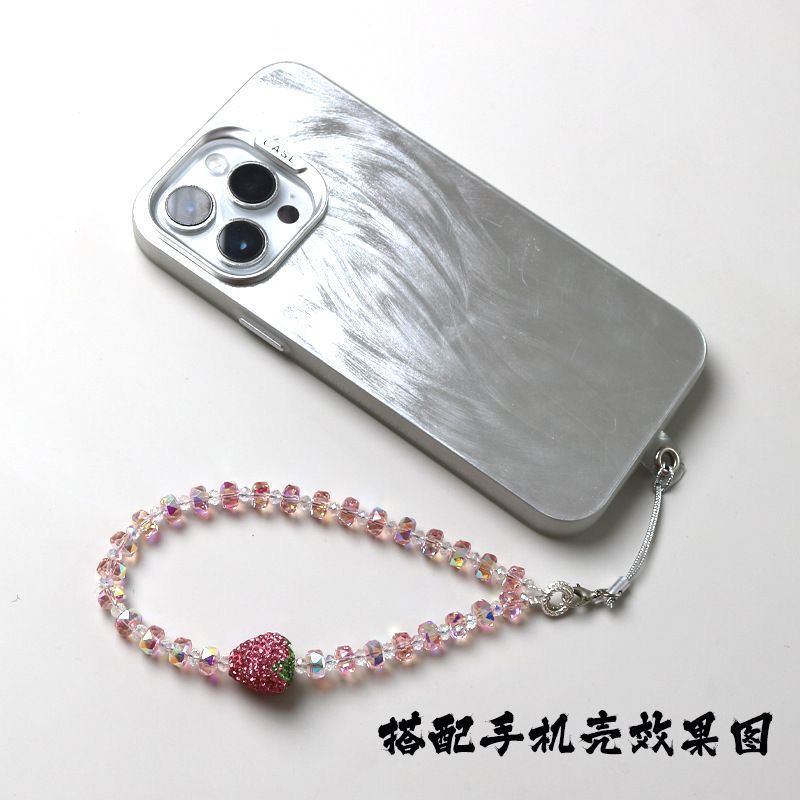 Niche Instagram Full-Diamond Strawberry Phone Hanging Chain Handmade Beaded Short Phone Pendant Anti-Keychain Pendant for Women