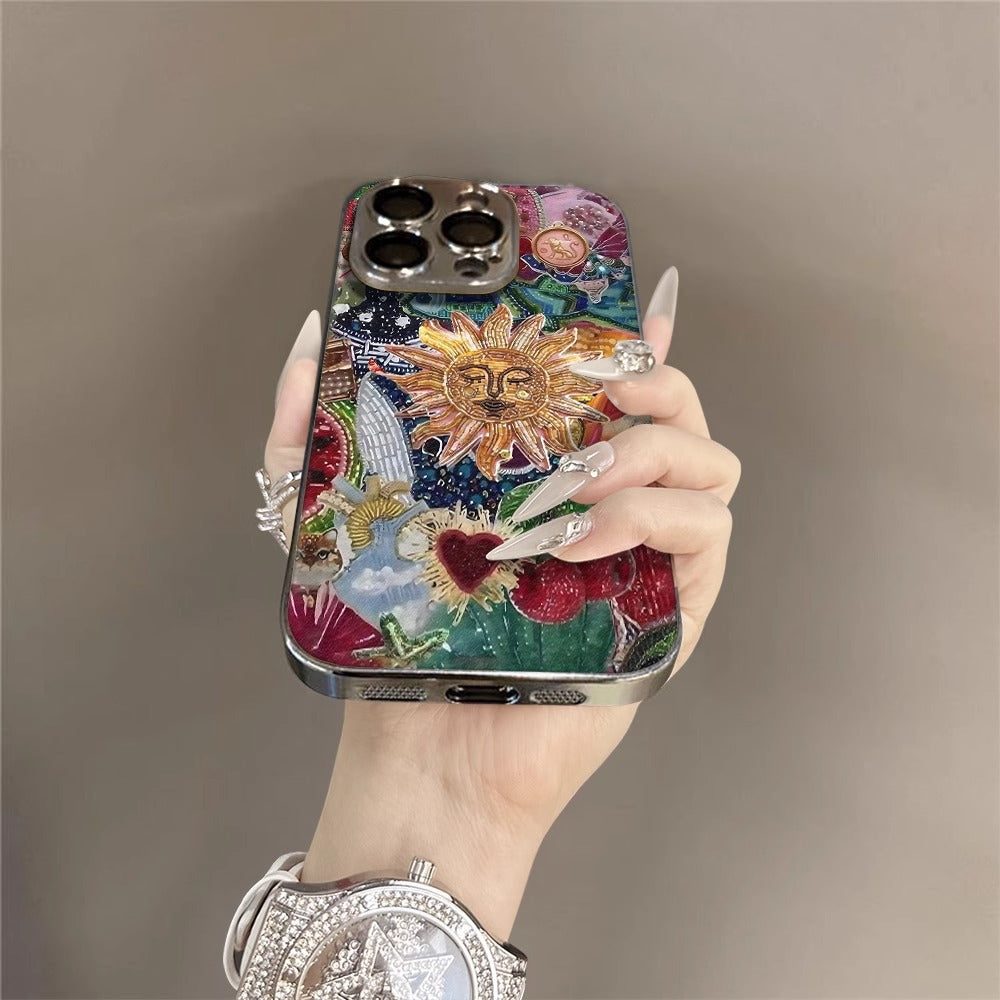 Retro Sun Fashion Fashion Women's Case iPhone 15 Electroplated for iPhone 16 Pro Max Aesthetic Style