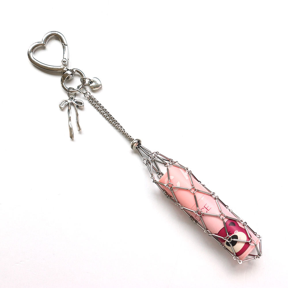 Cross-border bag pendant fashion original metal stainless steel mesh pocket pendant Korean keychain lipstick mesh pocket